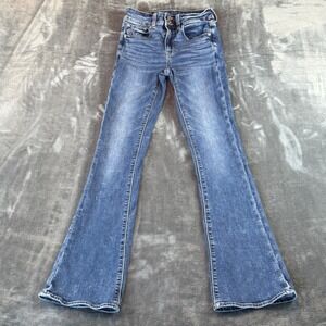 American Eagle Hi-Rise Artist Flare Jeans Blue Super Stretch Womens 00 Regular